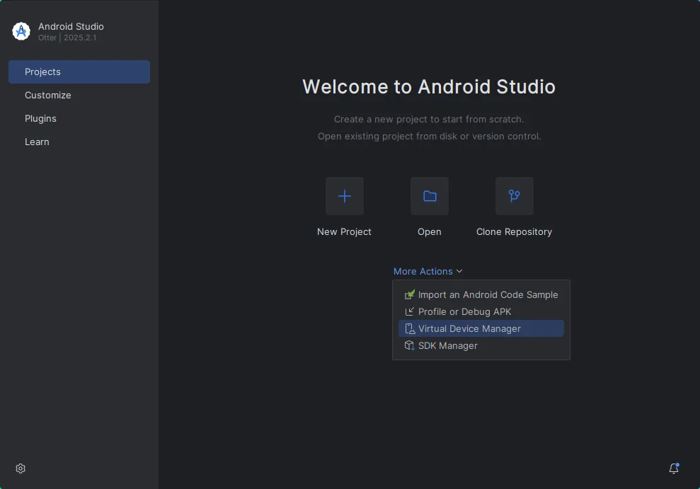 Screenshot Virtual Device Manager Menu Item