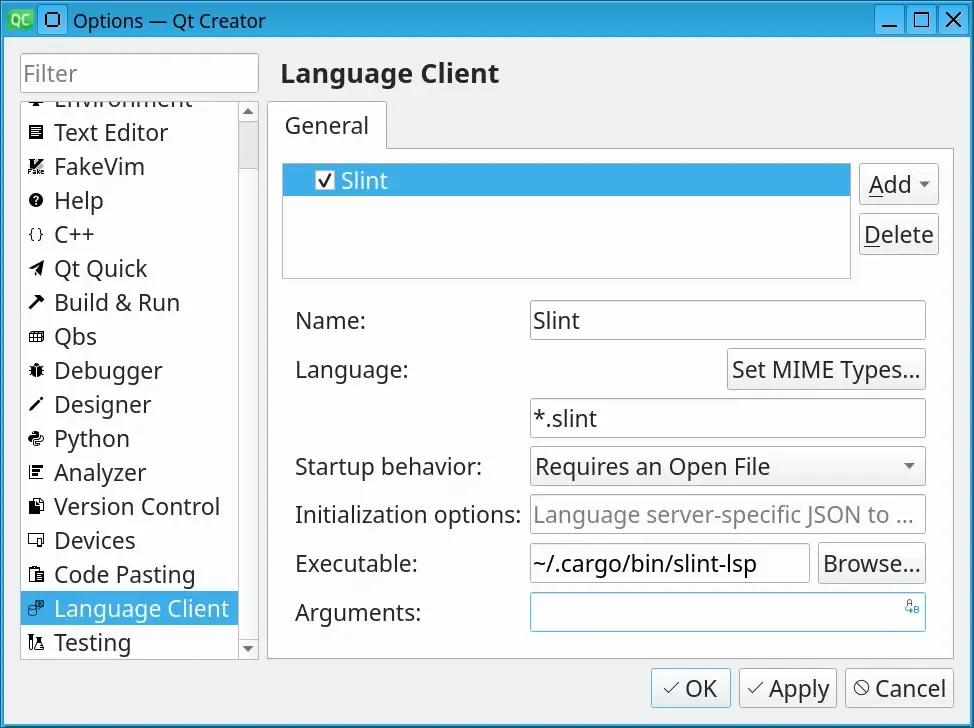 Qt Creator LSP Configuration